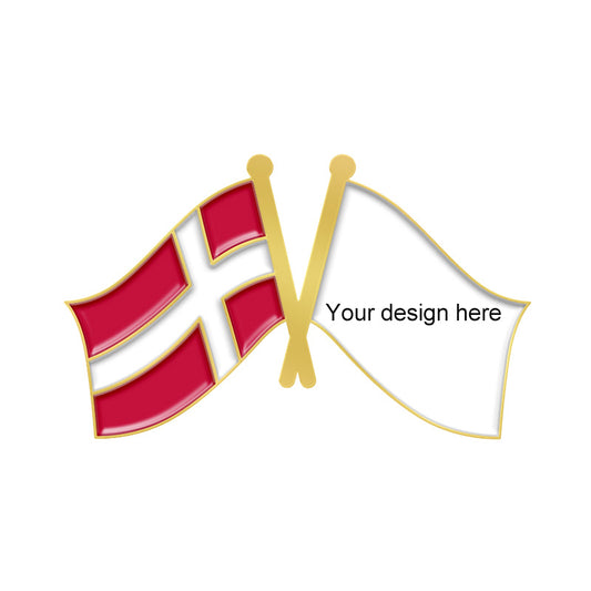 Gold Crossed Flag Pins - Denmark & Custom