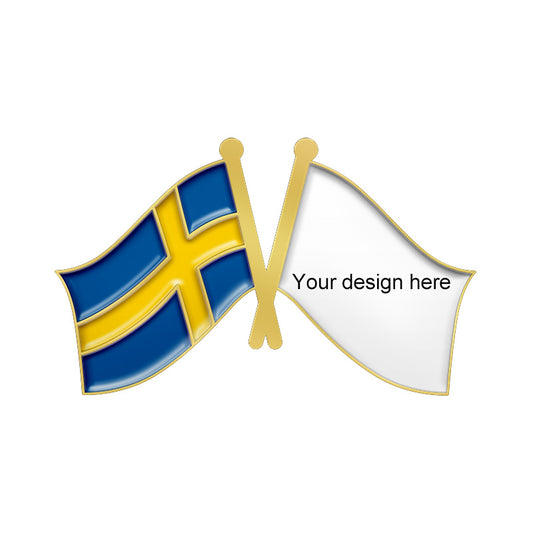 Gold Crossed Flag Pins - Sweden & Custom