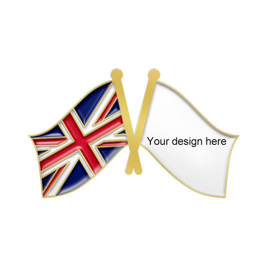 Gold Crossed Flag Pins - UK & Custom