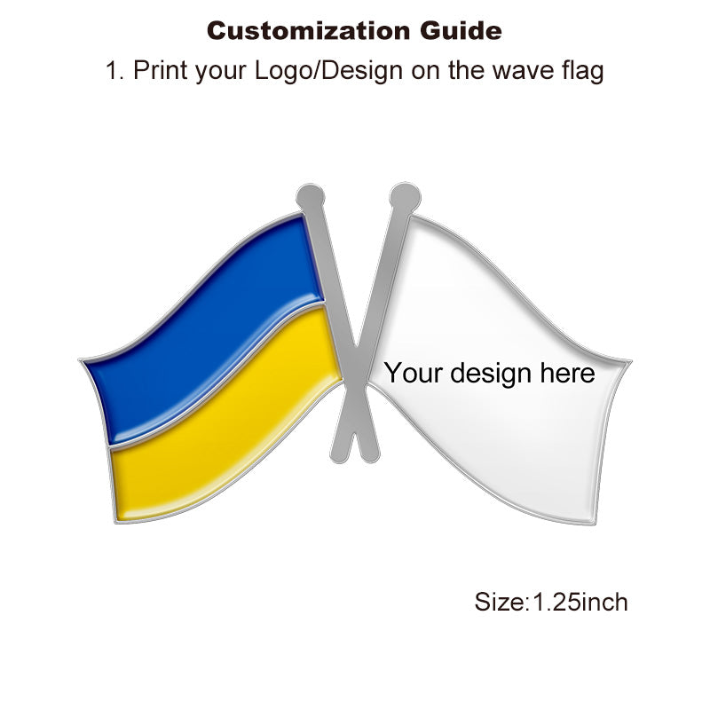 Silver Crossed Flag Pins - Ukraine & Custom