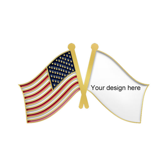 Gold Crossed Flag Pins - America & Custom
