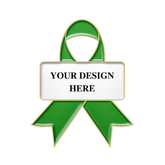 Custom Green Ribbon Pin with Gold Plating