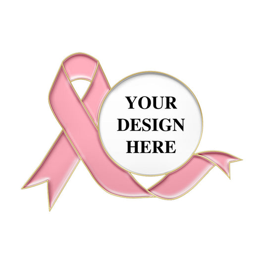 Custom Pink Ribbon Enamel Pins with Gold Plating