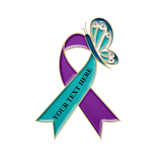 Custom Teal & Purple Ribbon Pins with Gold Plating
