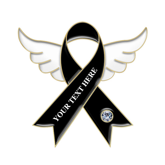 Custom Black Ribbon Pin with Gold Plating