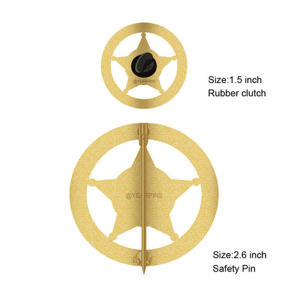 Back view of US Marshal badges in 38mm with pin and 66mm with sturdy mounting, replica law enforcement badge with customizable design and official-style detailing
