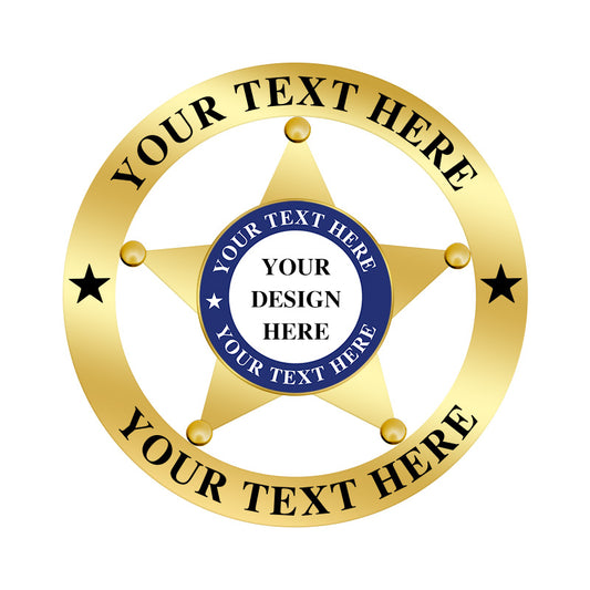 Gold US Marshal Badge with round UV seal and curved edge, used as custom replica badge for deputy or special federal marshal programs