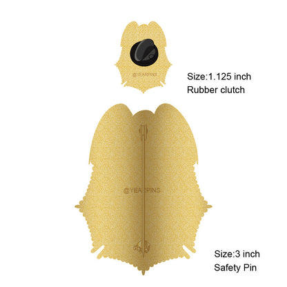Back view of custom firefighter badges showing 29mm with rubber clutch and 76.2mm with safety pin, suitable for volunteer or fire department use