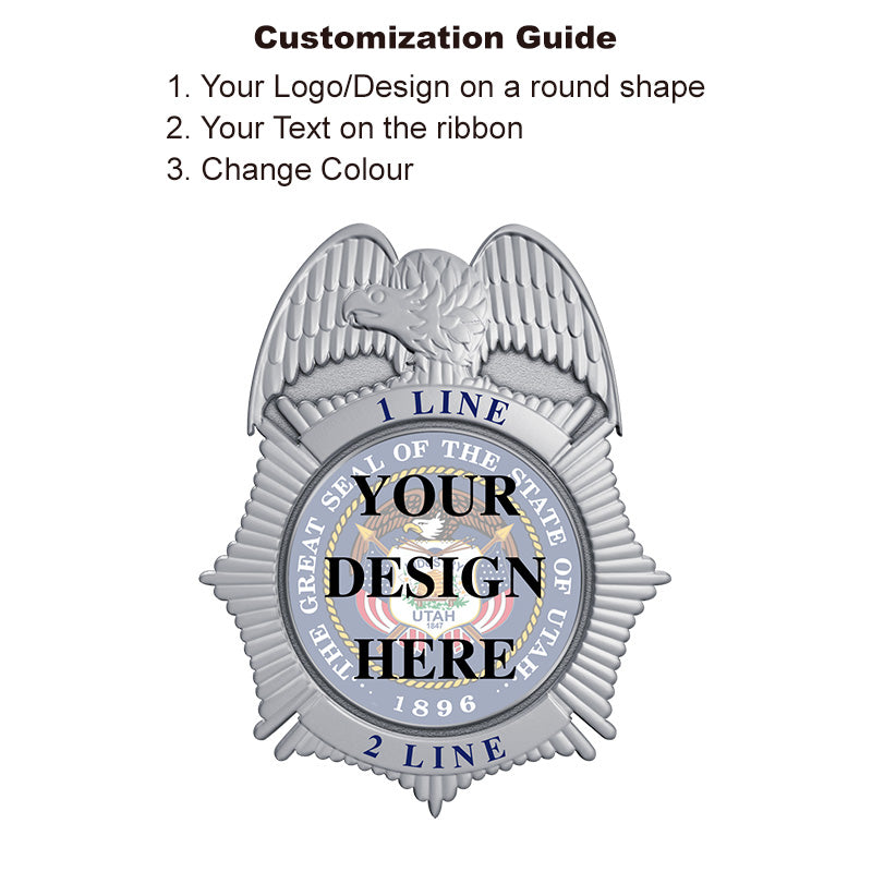 Silver Fire Rescue Badge with sunburst style and UV seal, great for firefighter ID badge, commemorative medals, or fire dept tribute pins
