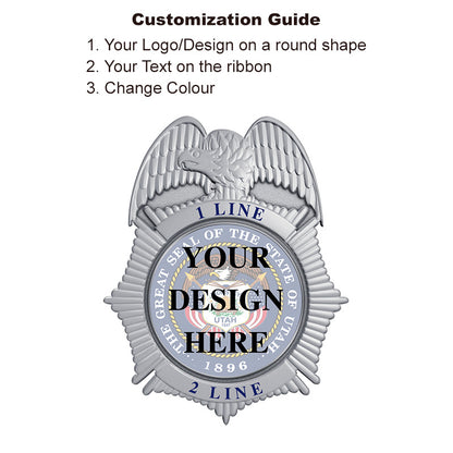 Silver Fire Rescue Badge with sunburst style and UV seal, great for firefighter ID badge, commemorative medals, or fire dept tribute pins