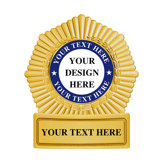 Gold Personalized Sheriff Sunburst Badge with nameplate and UV seal, perfect for junior sheriff badge, cadet award, or honor badges