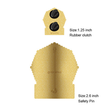 Back view of personalized sheriff badges in 29mm with rubber clutch and 66mm with safety pin, Sunburst style custom badge for junior law enforcement programs