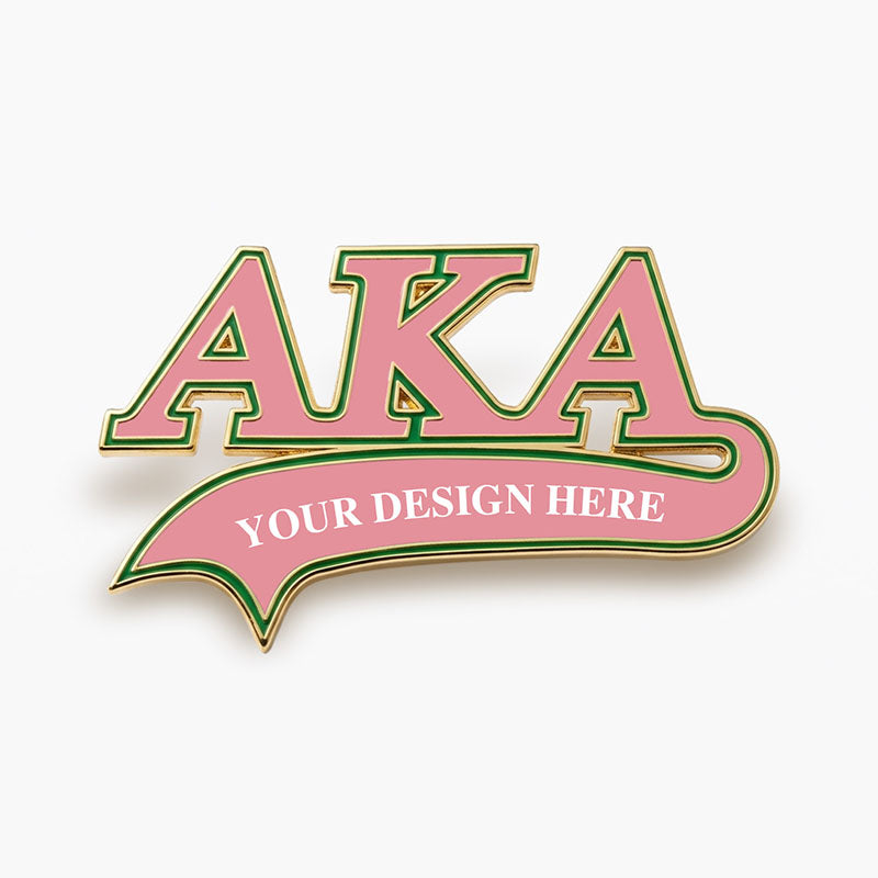 Custom Alpha Kappa Alpha Pinky Lapel Pins with gold finish and customizable pink ribbon.