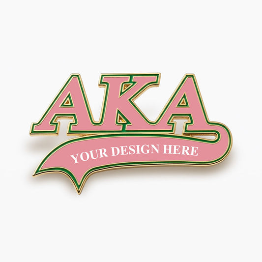 Custom Alpha Kappa Alpha Pinky Lapel Pins with gold finish and customizable pink ribbon.