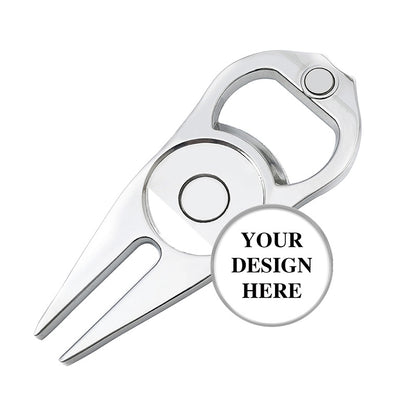 Golf ball marker coin with magnetic backing for easy attachment, featuring a customizable surface for logos or text.