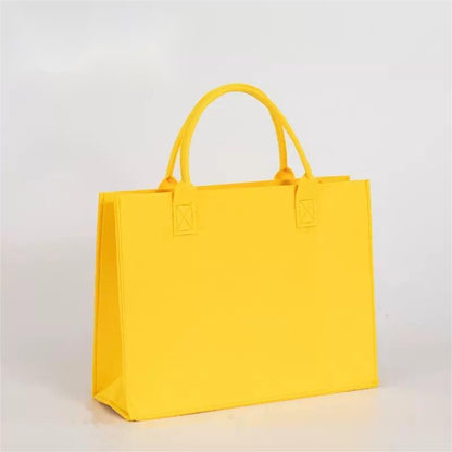 custom yellow felt tote bag with brand name logo