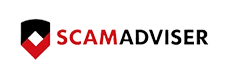 Scam Adviser logo with a black and red design