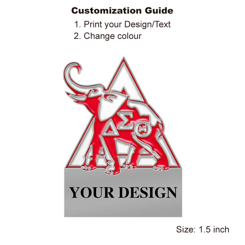 Silver Sorority Pin with Custom Design; Delta Sigma Theta; Elephant