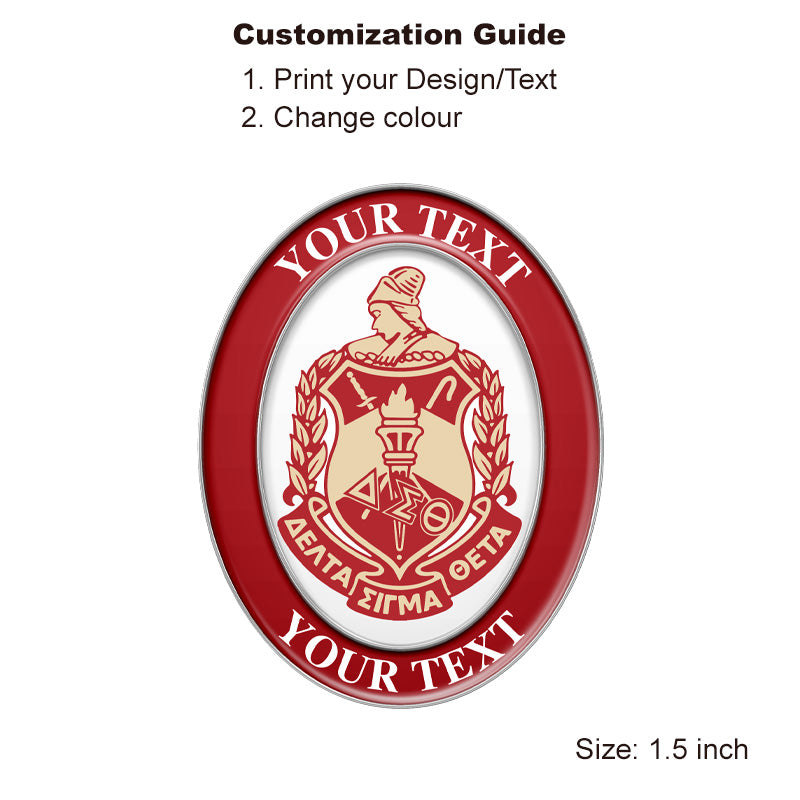 Silver Sorority Pin with Custom Design; Delta Sigma Theta; Oval