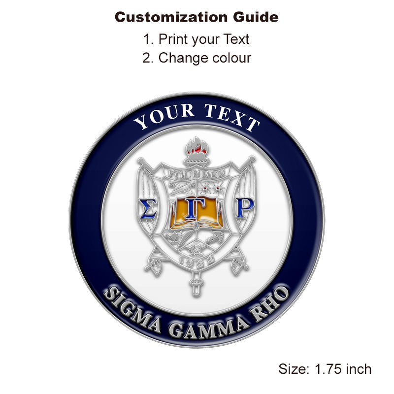Silver Sorority Pin with Custom Text; Sigma Gamma Rho