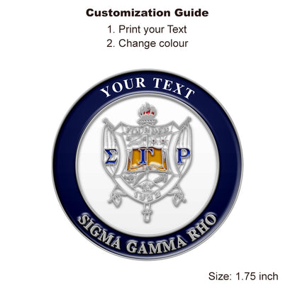 Silver Sorority Pin with Custom Text; Sigma Gamma Rho