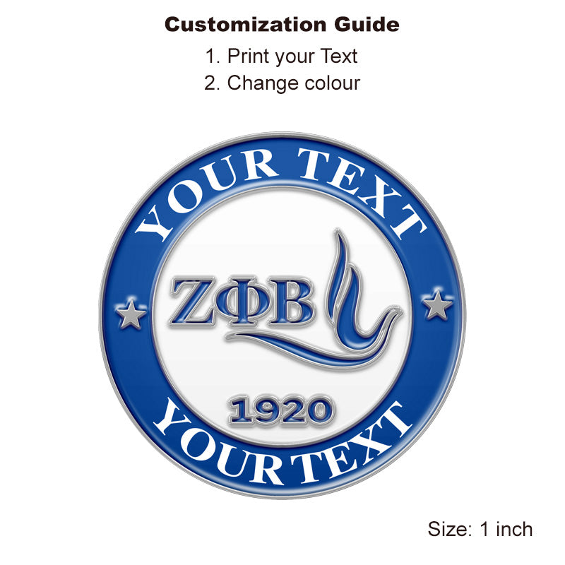 Silver Sorority Pin with Custom Text; Zeta Phi Beta