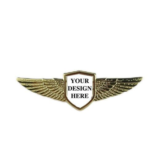 personlized pilot wing pins design your logo front side gold plating
