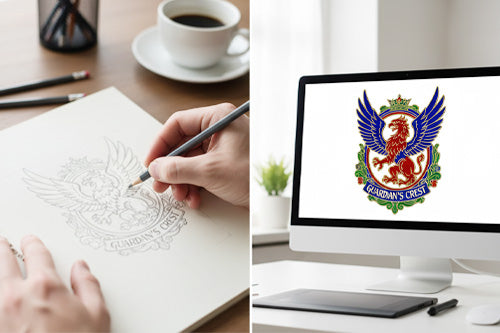 Professional Design Workflow , Creative Process from Concept to Polished Vector Design for “Guardian’s Crest” Pin Productio