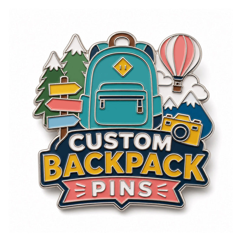 Backpack pins with custom enamel artwork for bags, jackets, school gear, travel accessories, and collectible pin designs