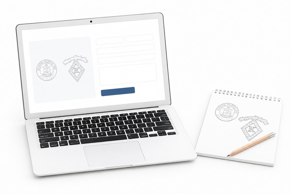 Share your fraternity pin idea online — whether a rough sketch or finished artwork, we accept both