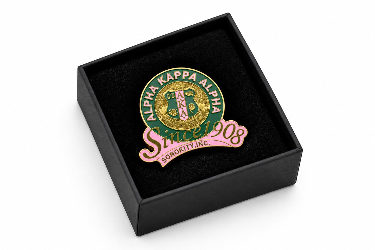 Alpha Kappa Alpha Since 1908 sorority pin delivered in open black velvet gift box