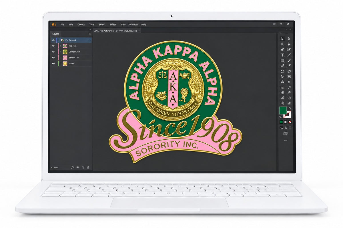 Review custom Alpha Kappa Alpha Since 1908 round pin digital proof in Illustrator