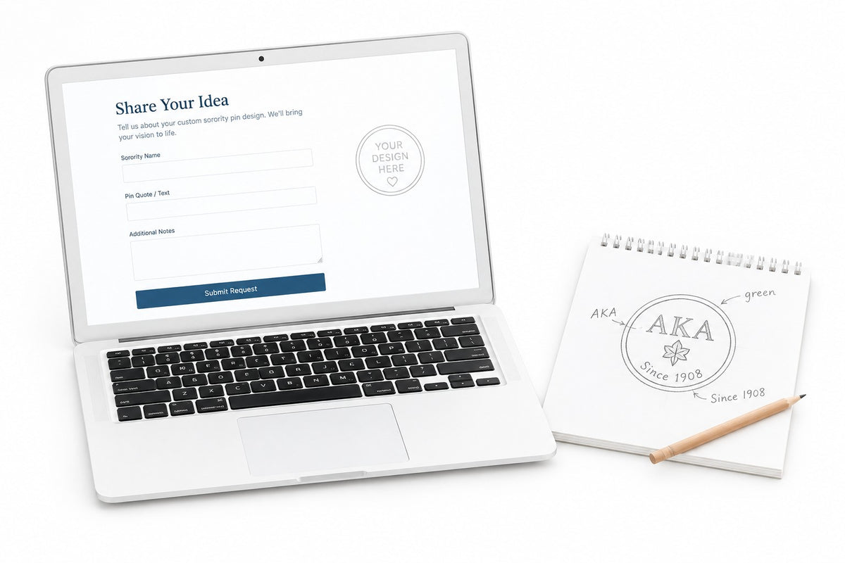 Share your sorority pin idea online — whether a rough sketch or finished artwork, we accept both