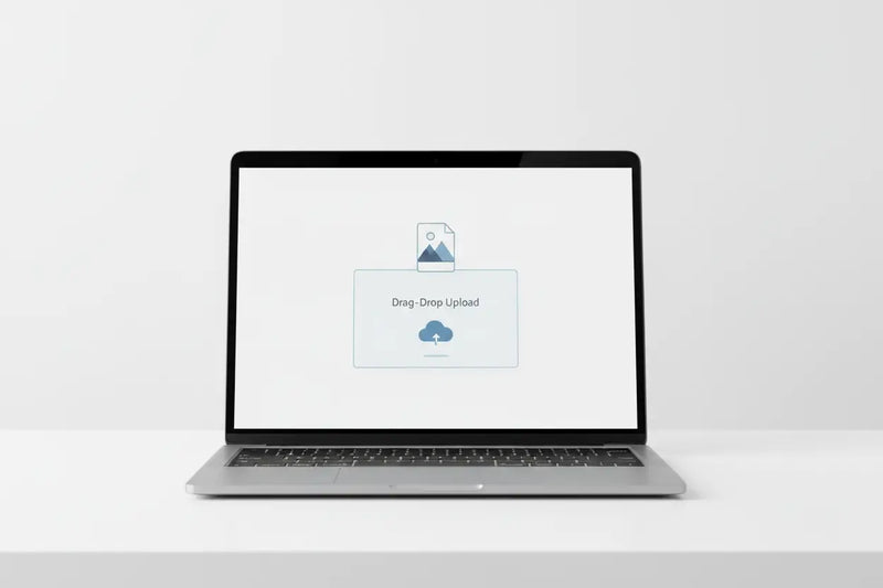 Laptop screen showing drag-and-drop file upload for custom pin designs