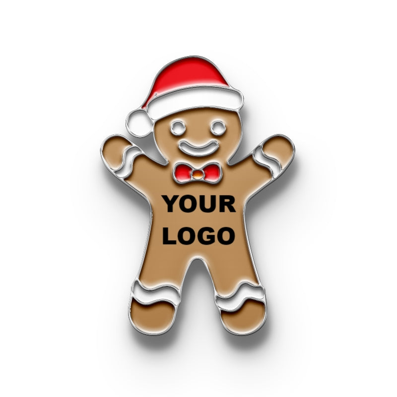 Merry Christmas Lapel Pin with Custom Logo - Gingerbread Man