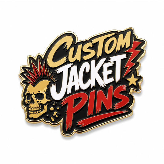 Custom jacket pins with enamel artwork for denim jackets, uniforms, events, clubs, and branded fashion accessories