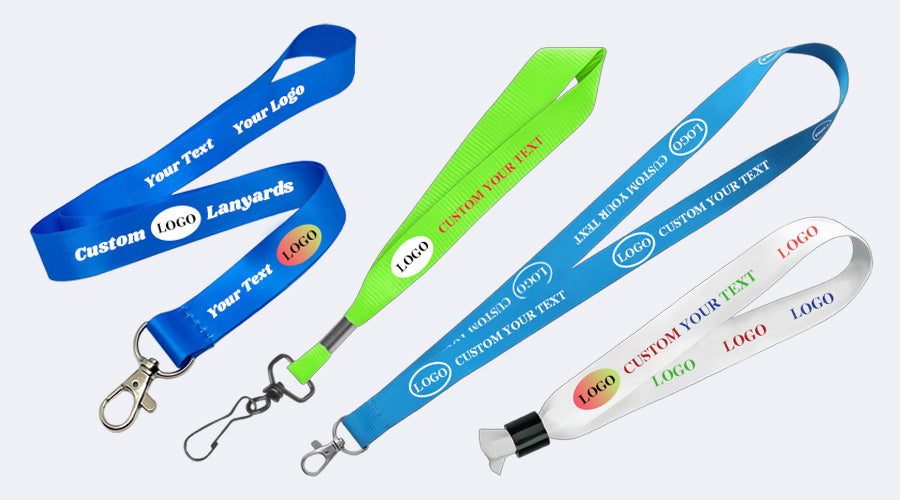 Custom lanyards collection; corporate branded lanyards with company logo; promotional merchandise.