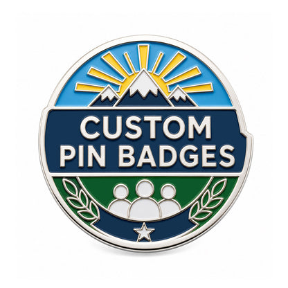 Custom pin badges with enamel artwork for brands, events, organizations, teams, and promotional badge designs