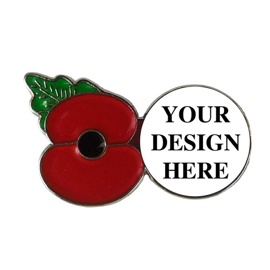 Custom Red Poppy Flower Lapel Pins Round Logo