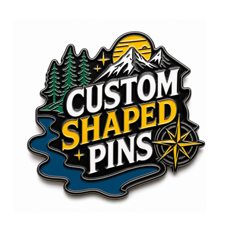 Custom shaped pins with unique enamel artwork for brands, events, characters, logos, and creative pin designs