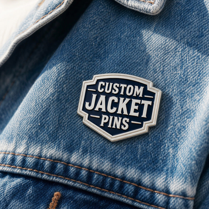 Jacket pins styled on apparel for clubs, teams, events, streetwear, and custom fashion accessories