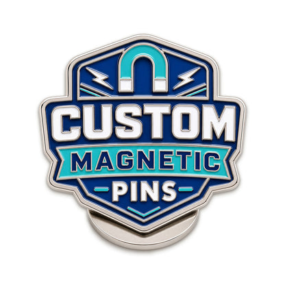 Magnetic pins with custom enamel artwork for clothing, uniforms, events, name badges, and logo pin designs