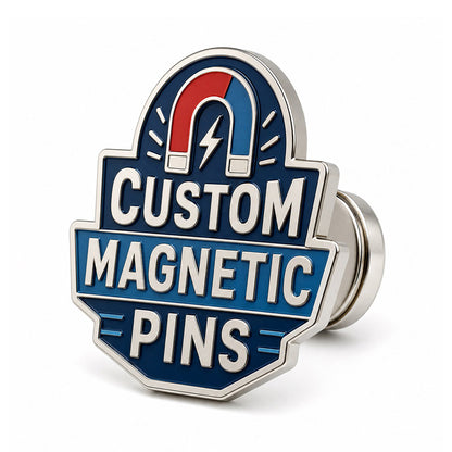 Additional angle of magnetic pins highlighting the magnetic back, metal profile, and custom enamel finish