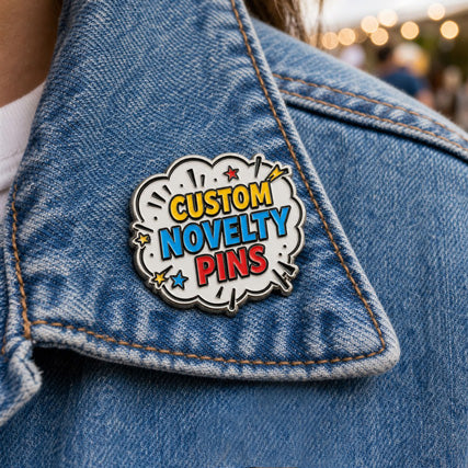 Novelty pins styled on apparel and accessories for events, gifts, clubs, and personal collections
