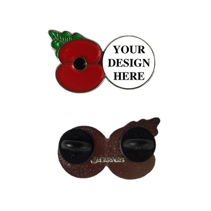 Custom Red Poppy Flower Lapel Pins Round Logo