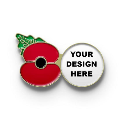 Custom Red Poppy Flower Lapel Pins Round Logo