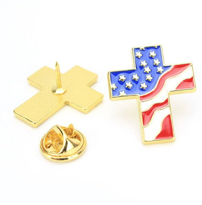 Cross shaped American flag lapel pins