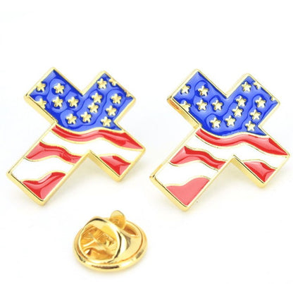 Cross shaped American flag lapel pins